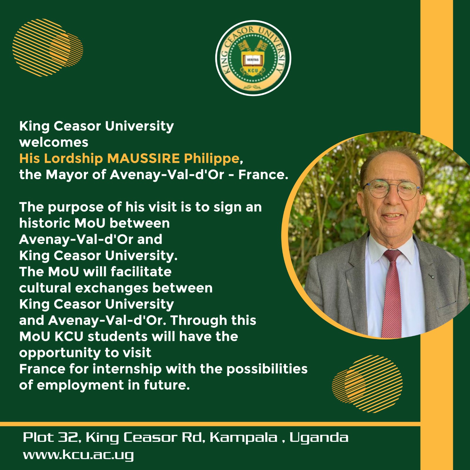 KCU to host His Lordship Maussire Phillippe, Mayor of Avenay-Val-d’Or, France